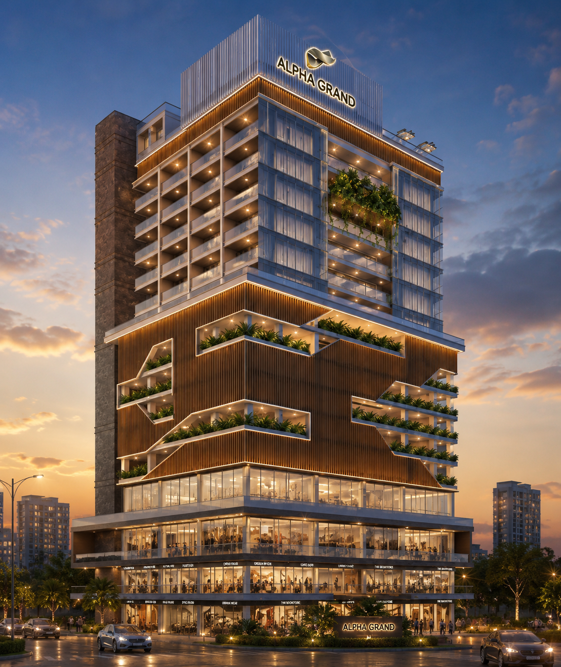 Alpha Grand front elevation, 3D render